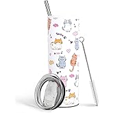 Heqianco Cat Lover Gifts For Women Cat Mom Gift Pussy Gifts For Girls Tumbler With Lid And Straw 20oz Stainless Steel Skinny Tumbler Pussy Water Bottle Coffee Mug