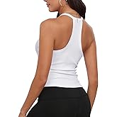 GEMBERA Womens Racerback Sleeveless V Neck Ribbed Knit Cotton Fitted Basic Cami Cropped Halter Tank Top Shirt