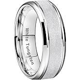 TUTISS 8mm Black/White/Gold Tungsten Rings for Men Women Promise Engagement Wedding Bands Sandblasted Finish Beveled Edges Comfort Fit