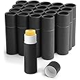 BOSMIOW 20Pcs 7g Paperboard Lip Balm Tubes Lipstick Containers Round Refillable Kraft Containers for Solid Ointment Deodorant Sample Vial DIY Cosmetic Storage,Push-Up Style,Black