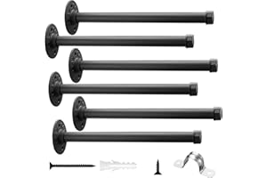 Boshangjia Industrial Pipe Clothing Rack 12 Inch 6 Pack, Wall Mounted Clothes Rack-Pipe Shelf Brackets Heavy Duty Closet Rod for Hanging Clothes Rustic Metal Garment Holder Shelving
