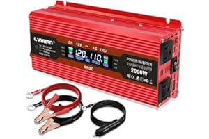 IpowerBingo 1000W/2000W Power Inverter Dual AC Outlets and Dual USB Charging Ports DC 12V to 110V AC Car Converter with Digit