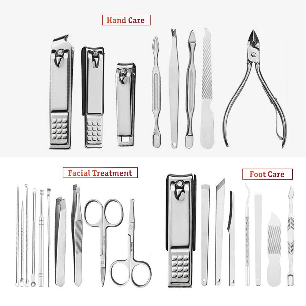 KITCCI Nail Clippers, Manicure Tools 26 in 1 Nail Set, Pedicure, Toenail Clippers, Fingernail Clippers with Leather Case, Nail Set Kit with Everything Professional (BROWN) : Beauty