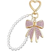 nylry Bow Keychain Bow Bag Charm Purse Charms for Handbags Rhinestone Bowknot Keychains With Pearl Chains Cute Keychains