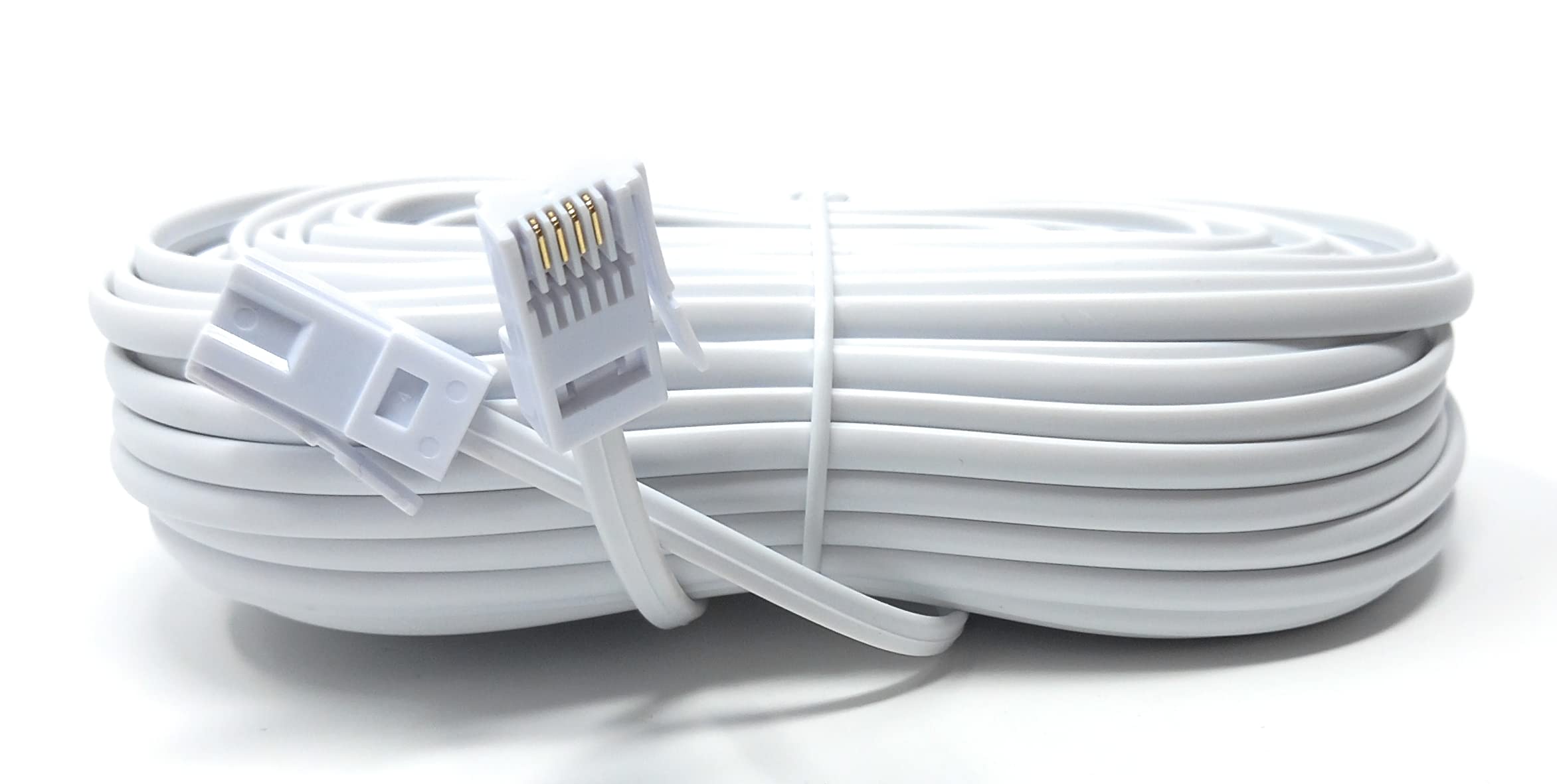 DRUT 20m BT to BT 4 Wire 431A Male to Male Plug Telephone Flat Cable Lead 65ft White