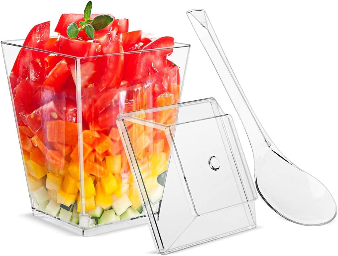 5.5oz Dessert Cups with Lids and SpoonsPlastic Clear Square Dessert