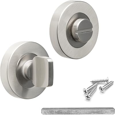 Decoranddecor 54mm Round Toilet Door Lock Turn & Release Set Brushed Chrome