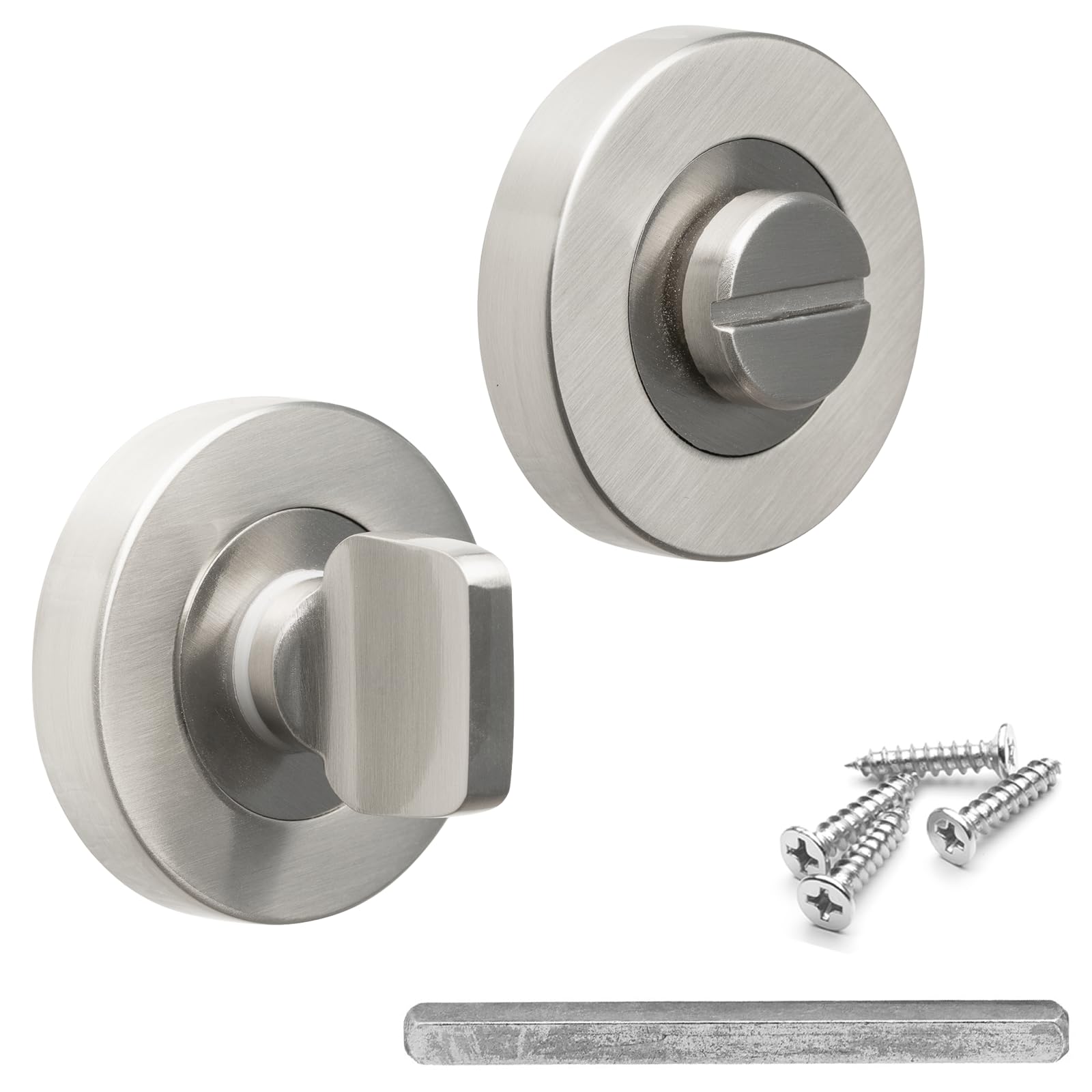 Decoranddecor Round Turn and Release Set for Bathroom Lock 54mm - Toilet Door Thumb Twist (Brushed Chrome)