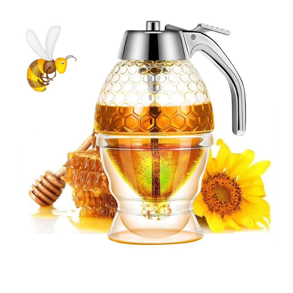 Honey Dispenser, Syrup Dispenser, Beautiful Honeycomb Honey jar, Honey jar with Stand