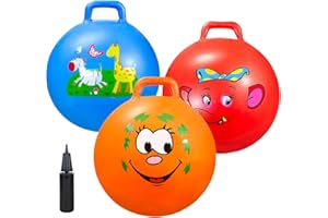 Ynanimery Bouncy Balls with Handle for Kids, Ride On Toys Balls for Kids 3 4-8, 3 Pack Hopper Ball 18 Inch Size with Air Pump for Kid Jumping Sports Ride Games Balance Exercise Indoor Outdoor Fun Toy