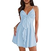 MIYIEONZ Women Sleeveless Sexy V Neck Summer Dress for Women Casual Flowy Beach Club Party Spaghetti Strap Mini Sundress