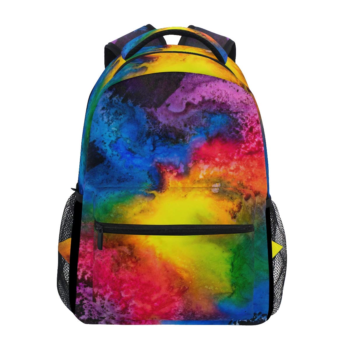 Hunihuni Watercolor Rainbow Galaxy Durable Backpack College School Book Shoulder Bag Daypack for Boys Girls Man Woman