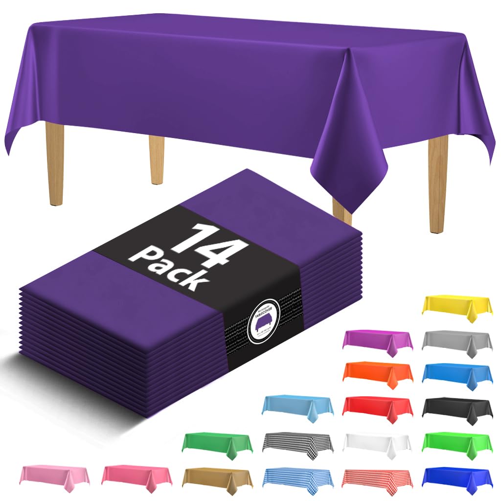Photo 1 of 14 Pack Premium Purple Plastic Tablecloth - 54 x 108 in. Disposable Rectangle Plastic Table Cloth - Decorative Rectangle Table Cover Smooth Tablecloth - Disposable Tablecloths For Parties, Weddings