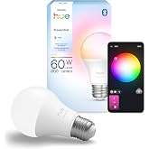 Philips Hue Essential Smart LED A19 Bulb, White and Color Ambiance, E26 Base, 8.8W, 2200K-6500K, 800 Lumens, Dimmable, Works with Alexa, Google, and Apple Home, 1-Pack