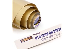 SOMOLUX HTV Matte Gold Iron on Vinyl Easy to Cut & Weed Iron on Heat Transfer Vinyl DIY Heat Press Design for T-Shirts 12inch x15feet Roll