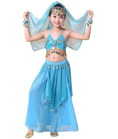 Anguang Kinder Mädchen Maxirock Camisole Top Pailletten Bauchtanz Kostüm