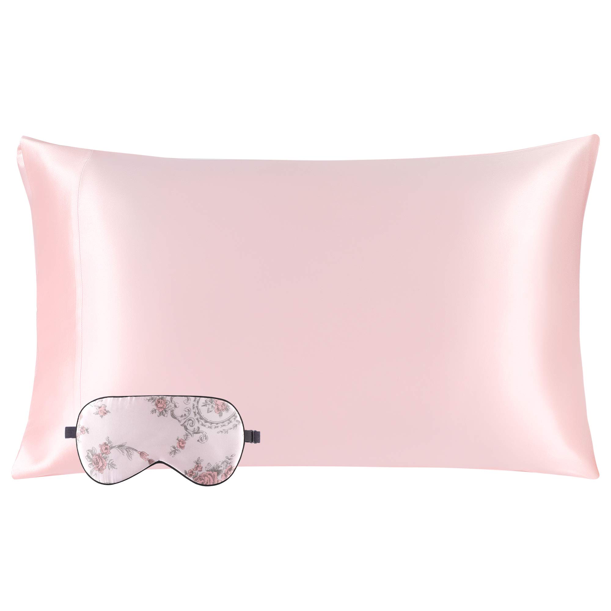 PiccoCasa Mulberry Silk Pillowcase for Hair and Skin, Both Sides 350TC 19 Momme Pure Silk, Silk Pillow Case with Envelope Closure Give A Silk Eye Cover, 1Pc Rose Standard(51x66cm)
