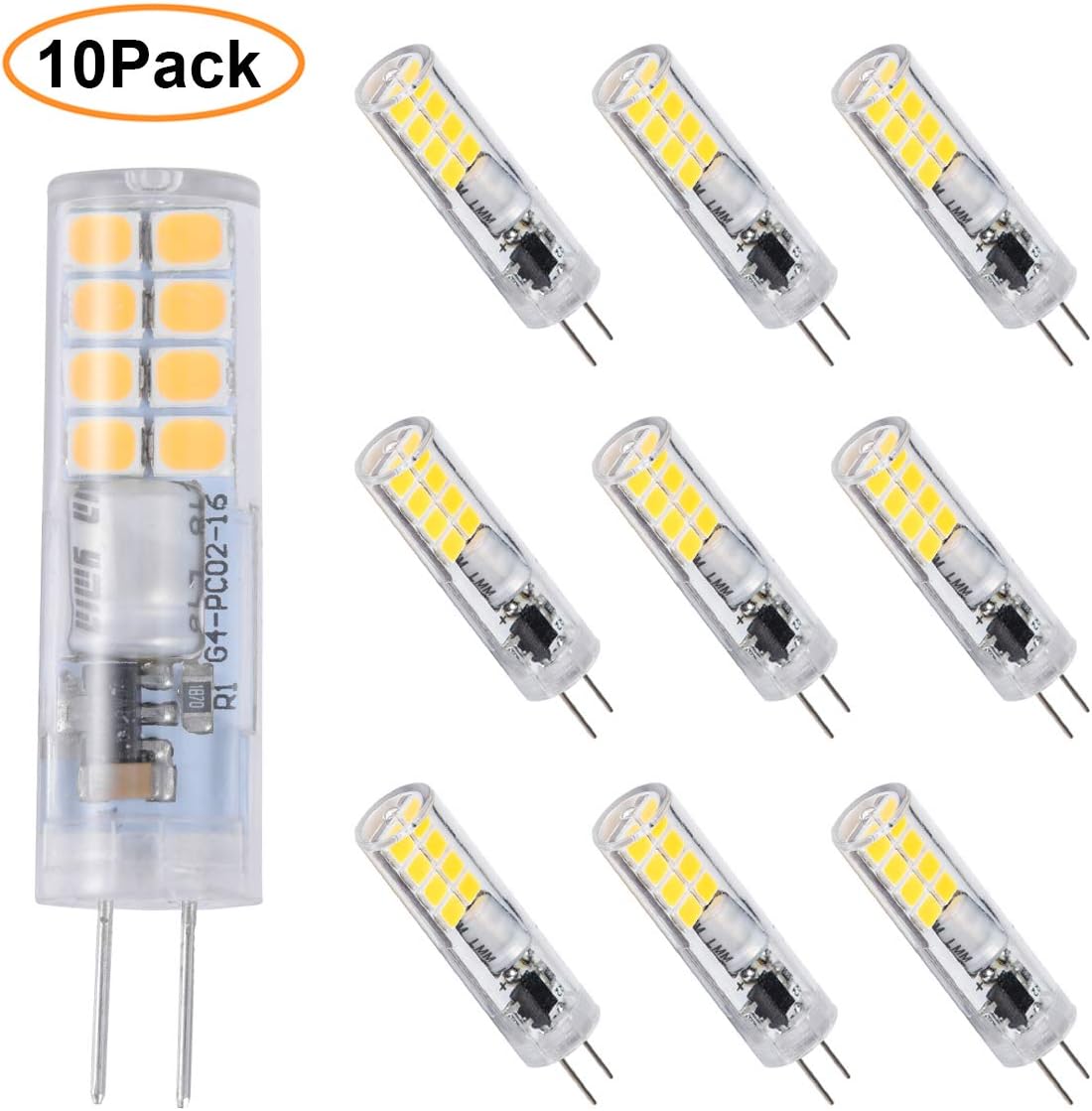 G4 LED Bulb PC02 2.5W Bi-pin Base Light Bulbs 16×2835SMD AC220-240V Daylight Cool White 6000K 25W Halogen Lamp Equivalent for Landscape Chandelier Lighting, Non Dimmable (Daylight,10-Pack)