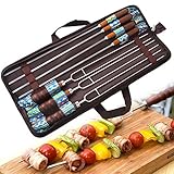 Allstrying Marshmallow Roasting Sticks,7pc Stainless Steel BBQ Skewers Set,Barbecue Stick Grilling Kit For Family Outdoor Party Camping, Campfire