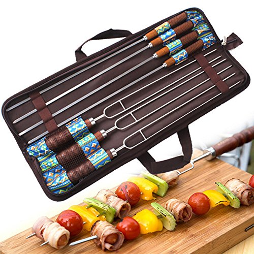 Allstrying Marshmallow Roasting Sticks,7pc Stainless Steel BBQ Skewers Set,Barbecue Stick Grilling Kit For Family Outdoor Party Camping, Campfire