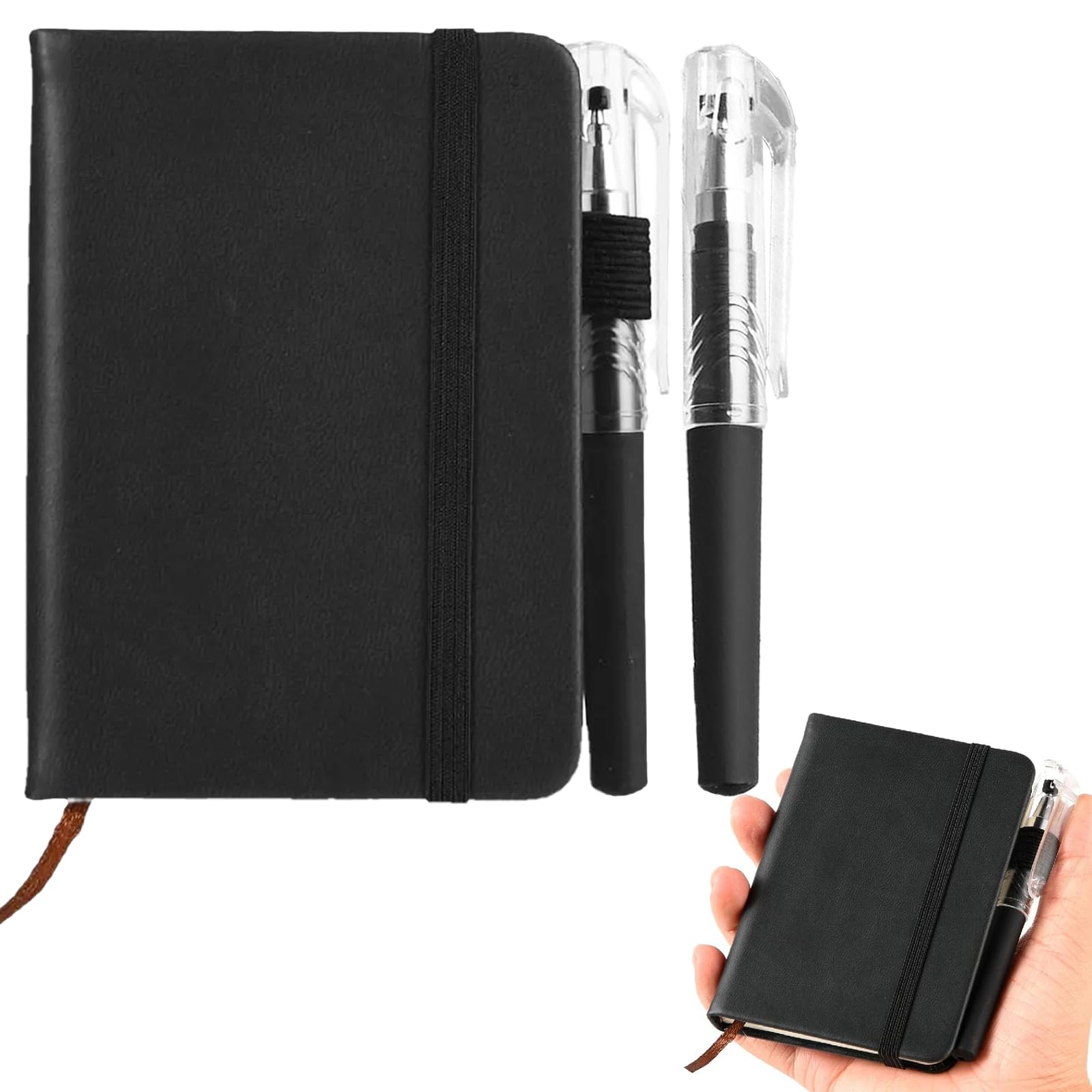 Ninnyi Pocket Notebook with 2PCS Pen, Small Black Notepad A7, Mini Note Book for Work Portable Notepad Journal (100 Sheets)