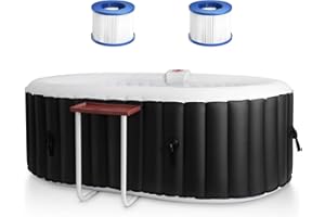 Edostory Inflatable Hot Tub Spa 2-4 Person Outdoor AirJet Spa with 90 Bubbles Jets, Oval Portable Blow up Hot Tub with 2 Filter Cartridges, Built-in Pump, Side Table and Tub Cover, Black