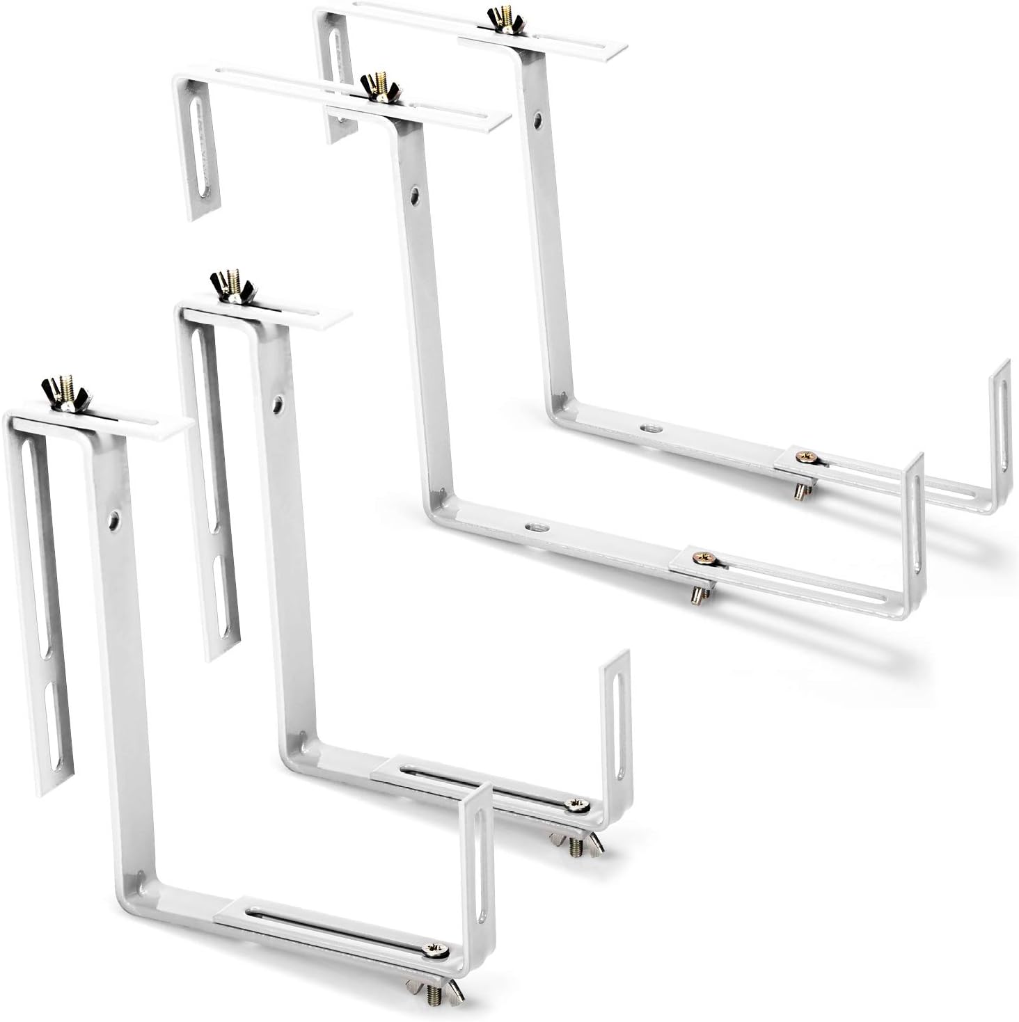 com-four® 4X Blumenkastenhalter für Brüstungen und Balkon-Geländer - Blumenkasten Halterung universal passend und verstellbar - kein Bohren notwendig (4 Stück - weiß)