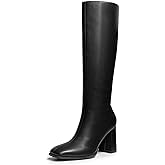 DREAM PAIRS Knee High Boots for Women Square Toe Gogo Chunky Heel Tall Boot Fashion Side Zipper Long Boot