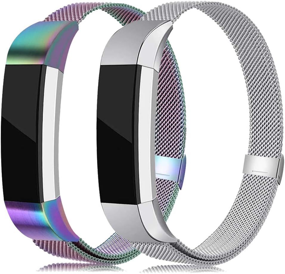 LNOOIU Metal Bands Compatible with Fitbit Alta, Replacement for Alta HR Stainless Steel Bands Adjustable Accessory Wristband for Alta Bracelet Women Men Girls Boys(2 Pack Large A)