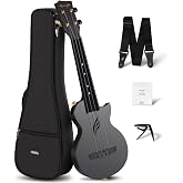 Enya NOVA U MINI 21-Inch Carbon Fiber Soprano Travel Ukulele, Black | Waterproof Body, Resists Humidity and Temperature Changes, 0.9 lb, Low-Action Setup, Beginner Kit: Case, Strap, Capo, Strings