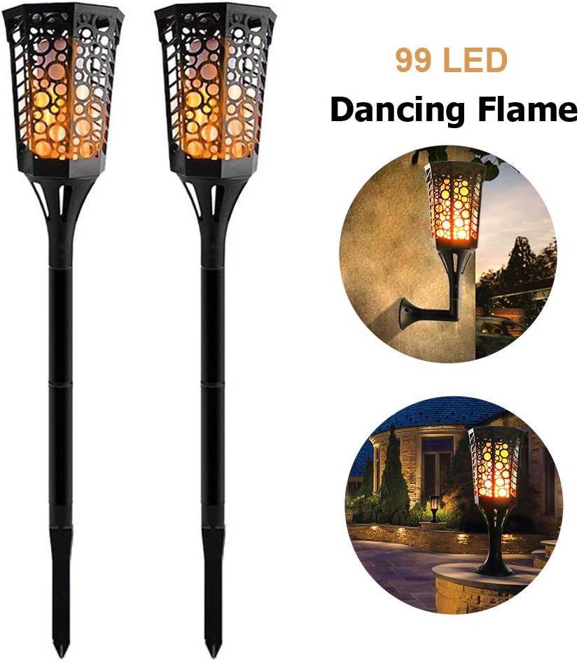 XianghuangTechnology Solar Torch Lights with Flickering Flames,99 LED IP65 Waterproof Outdoor Solar Lights Auto On/Off Landscape Lighting for Garden Pathways Patio Yard Lawn Driveway (Bubble (2 Pack))