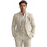 Linen Mens Suits 3 Piece Slim Fit Tuxedo Suit for Men Beach Wedding Formal Business Suit Groom Prom Set Outfits