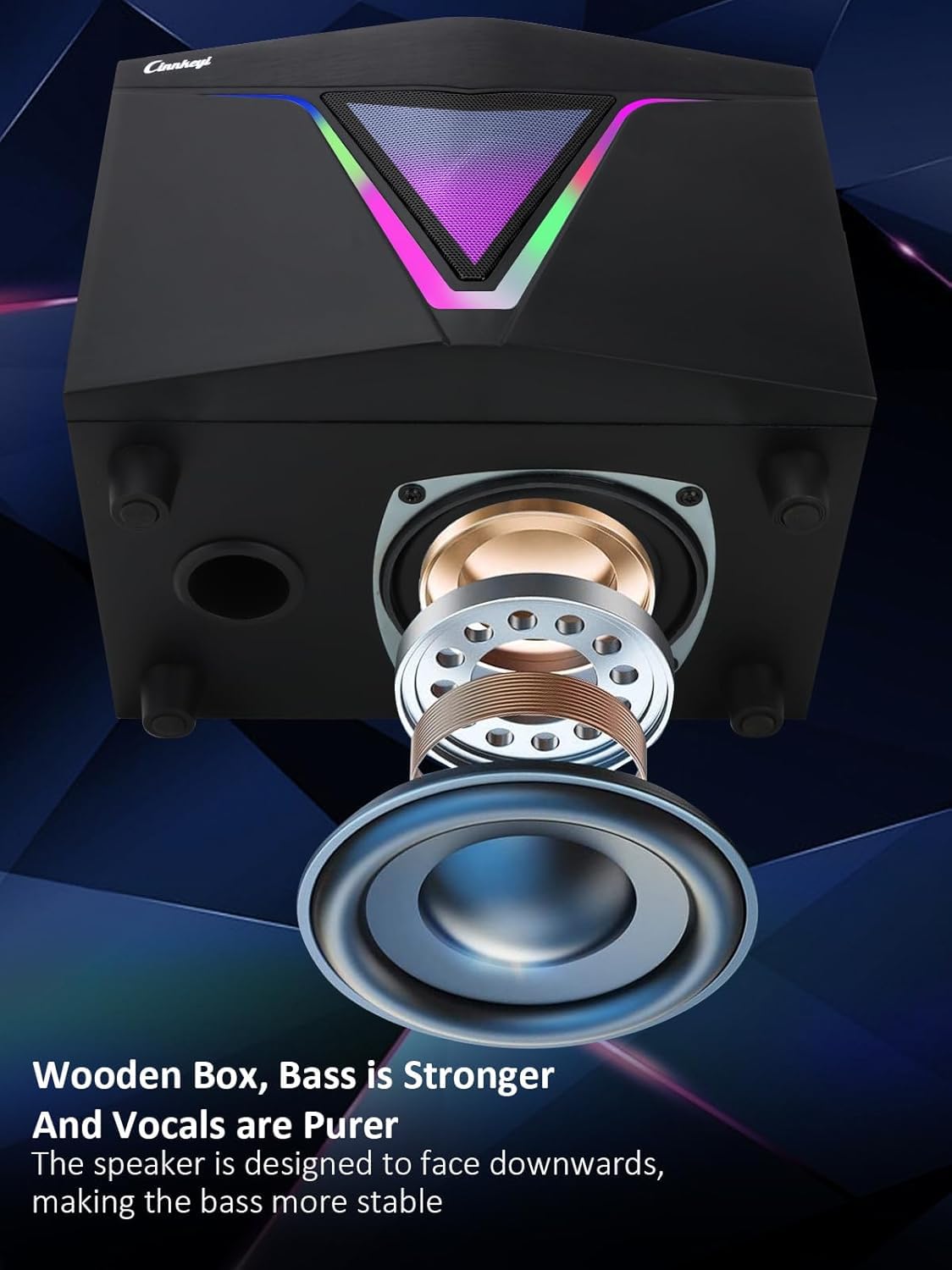cinnkeyi 2.1 Lautsprecher-System mit Subwoofer Computerlautsprecher mit Subwoofer – PC Lautsprecher 3,5‑mm‑Audioanschluss/Bluetooth‑Eingang, Stereo Sound für PC, Laptop 2