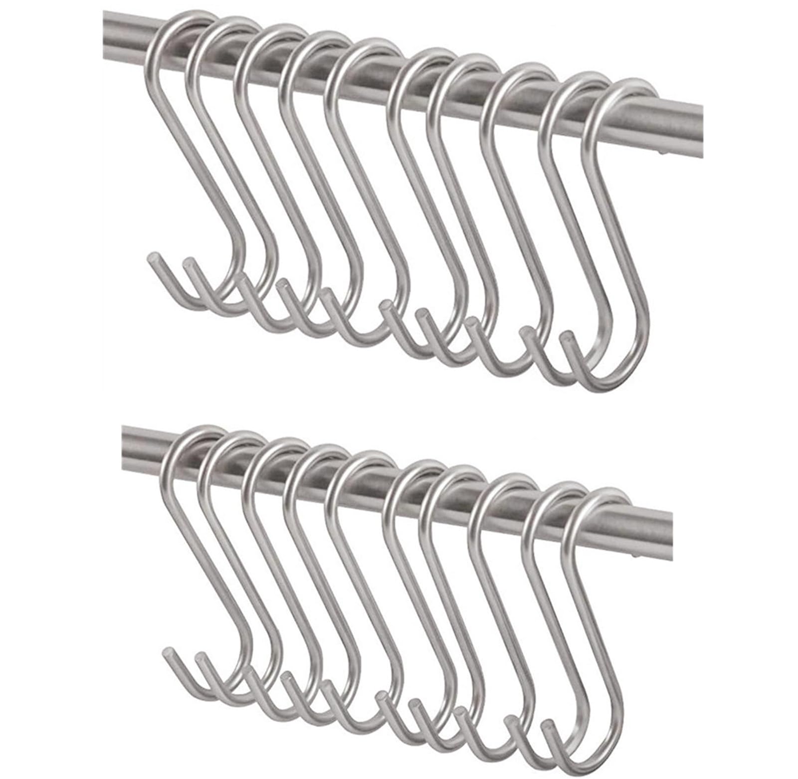 Worldly 20 Pcs Stainless Steel S Hook, Kitchen Hooks for Utensils, Multipopused S Hanging Hooks with Round Ball Ends, Hanging Hooks