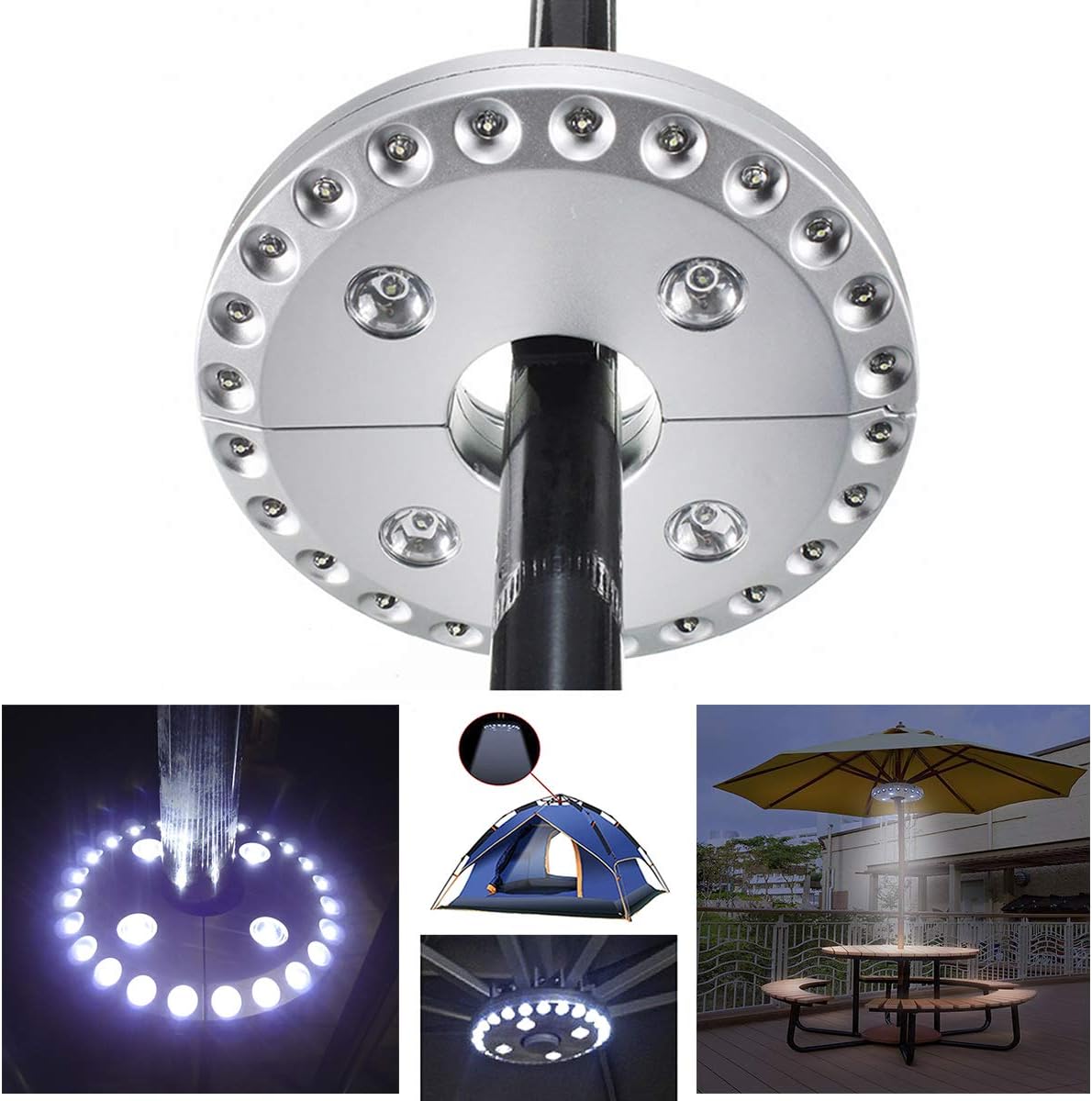 Miaoo 28 LED Cordless Parasol Lights with 28 Super Bright LED for Patio Umbrellas Camping Tents or Outdoor Activities (Silver) - Image 4