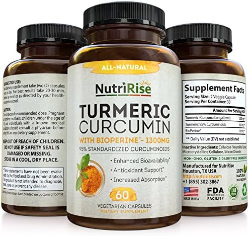Turmeric Curcumin With BioPerine - #1 Best Joint Supplement For Pain Relief & Joint Support, Vegan Turmeric Capsules with 100% Pure Turmeric Root (Curcuma) & Black Pepper, 60 Turmeric Pills