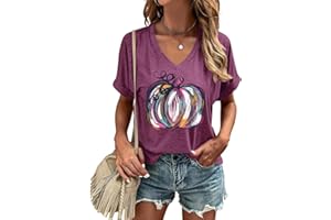 KYVPO Fall V Neck T Shirt Funny Halloween Thanksgiving Graphic Tee Casual Family Halloween Costume Tops