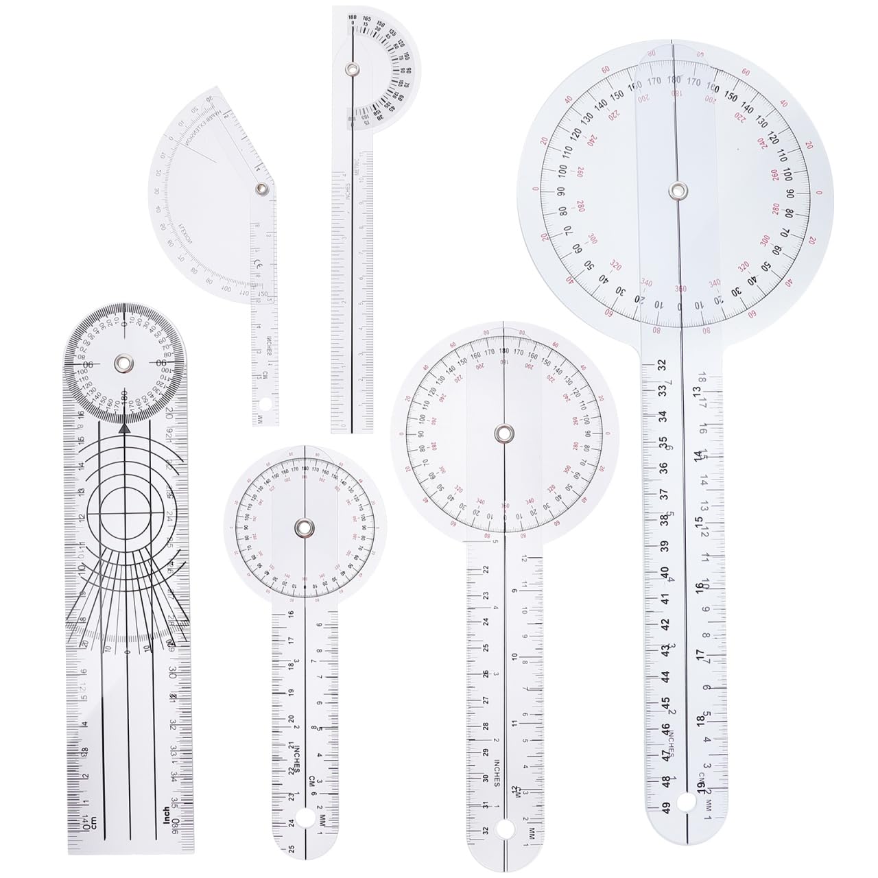 ibasenice Medical Goniometer Protractor Set 6-Piece Transparent Adjustable Angle Ruler for Joint Measurement and Physiotherapy Mobility Assessment Tool