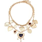 LUREME Chunky Vintage Double-Layer Chain Necklace - Gold/Silver Heart Charm Choker for Women (nl006366)