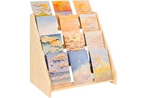 SSYYGET 4-Tier Bamboo & Acrylic Greeting Card Display Stand for Cards, Wooden Display Stands, Brown Brochure Holder Stand, Postcard Display Stand for Bookmarks, Fairs, Markets, Craft Trade Shows