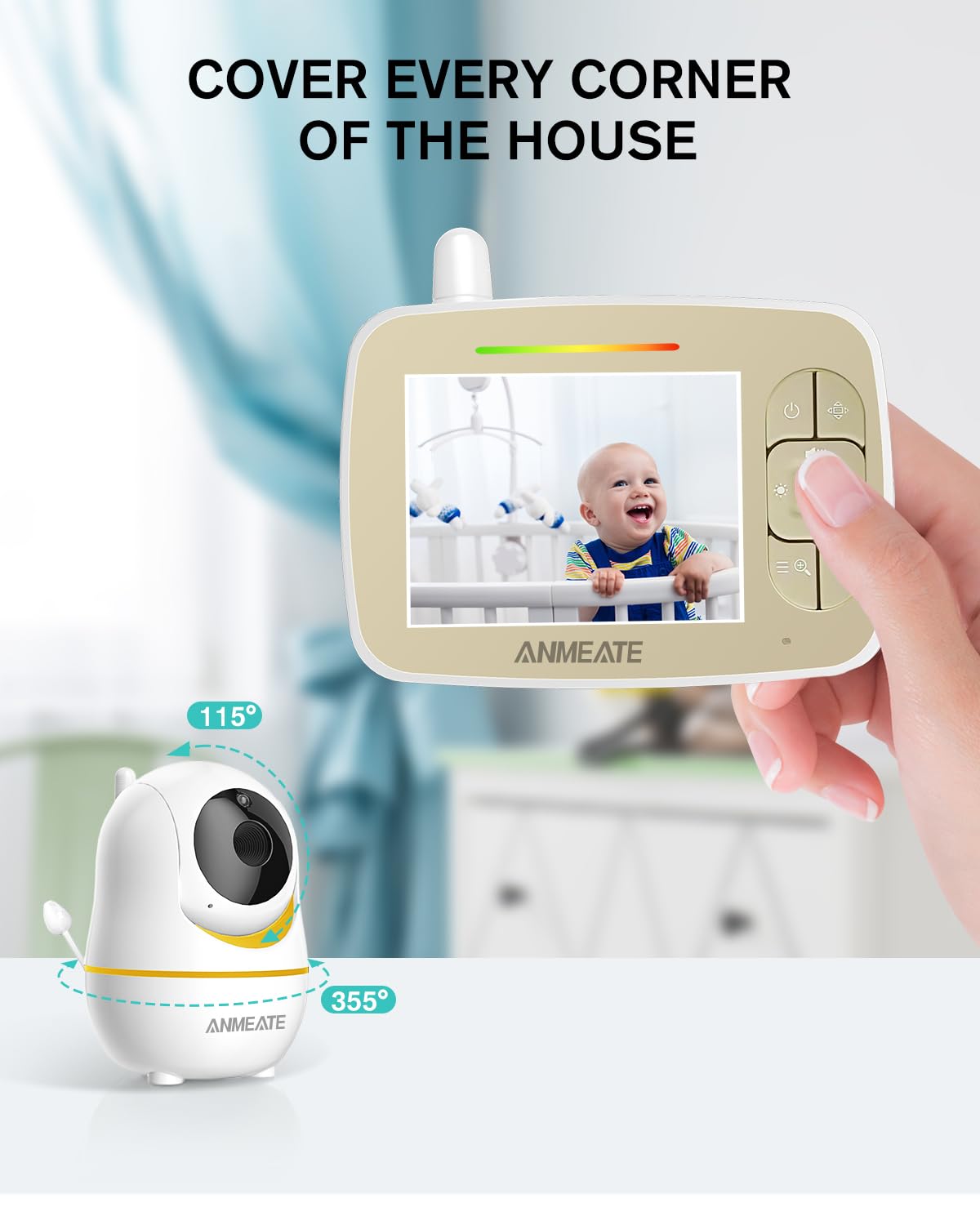 ANMEATE Baby Monitor with Remote PanTiltZoom Camera, 3.5” Large