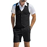 Men's Suit Linen 2 Piece Vests Short Pants Suits for Men Casual Summer Beach Groomsmen Wedding Waistcoat Set Outfit