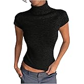 GORGLITTER Women's Short Sleeve Cropped Sweater Y2k Casual Lightweight Turtleneck Sweaters Spring Outfits 2026