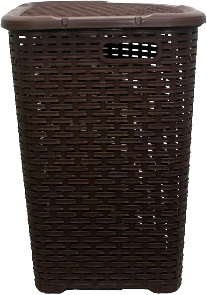 SG Homeware 52L Plastic Laundry Basket Hamper Storage Bin Woven Rattan