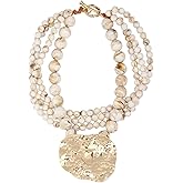 Multi Strands Bead Pendant Necklace for Women Stone Wood Pearl Gold Color Metal Charm Fashion Ethnic Tribal Elegant Jewelry