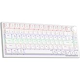 Newmen GM326 Mechanical Keyboard,75% Percent Gaming Keyboard,Wired Keyboard | Mechanical Keyboard,75% Percent Gaming Keyboard,Wired,Backlit,Hot Swappable,Compact,Mini,White,PC Keyboards,Knob,Red Switch