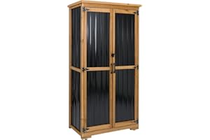 Ketive Outdoor Storage Cabinet, Wood & Metal Tall Tool Shed with Weather-Resistant Roof, Double Lockable Doors, 3 Removable Shelves & Adjustable Feet, for Patio, Garden, Backyard, 32" x 15.5" x 66"