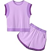 Gaupafmb Girls Clothes Color Block Sleeveless Tank Top with Shorts 2PCS Summer Outfits