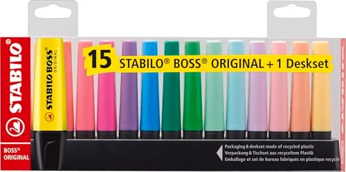Marcador fluorescente stabilo boss 70 blister de 15 unidades cores sortidas