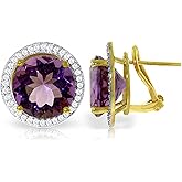 Galaxy Gold GG 14K Gold French Clip Earrings Amethysts Diamond Accents